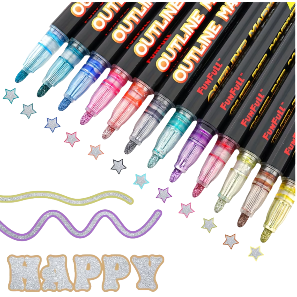 12pcs Double Line Outline Markers