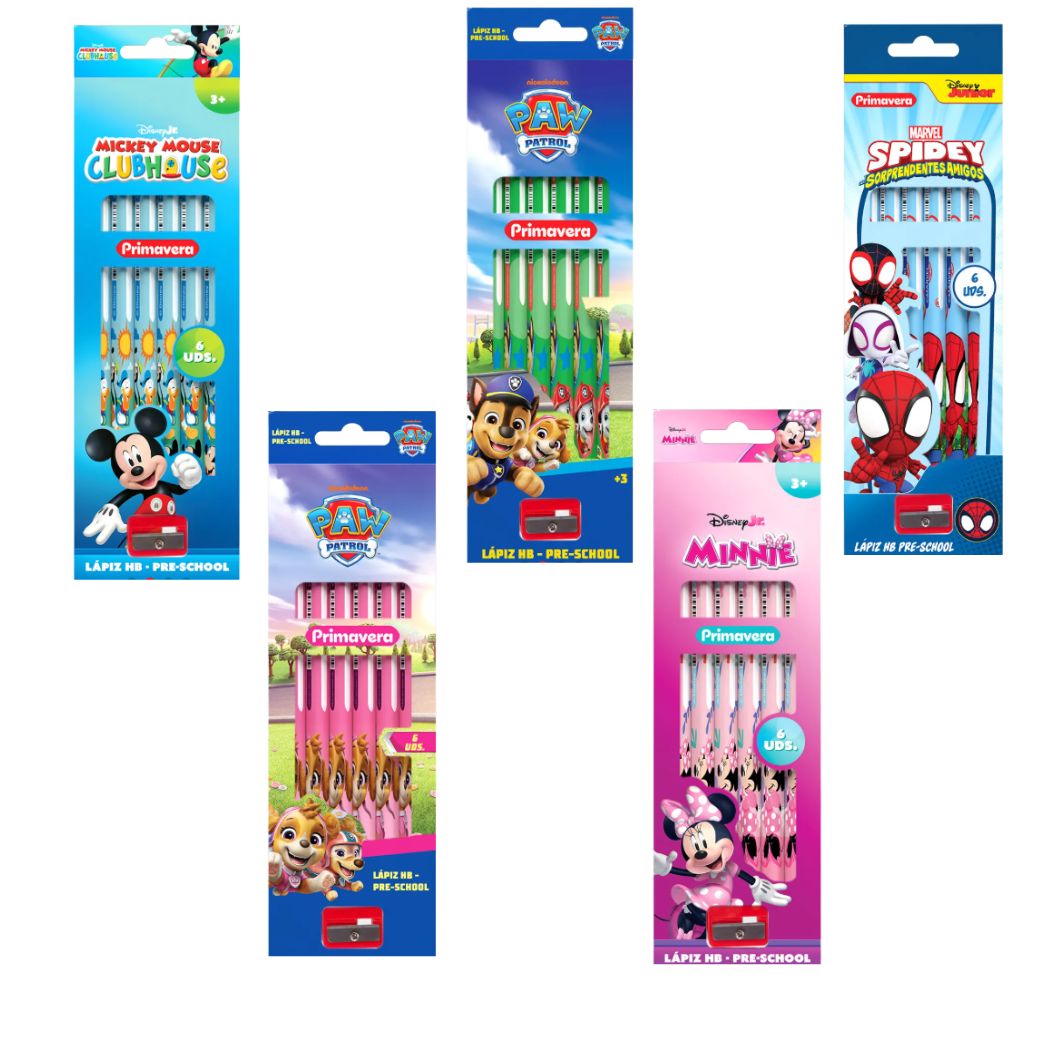 Primavera Kids Character HB Triangular Pencils with Sharpener – 6 Pack