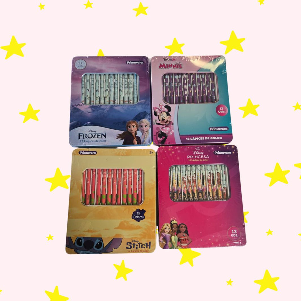 Premium Colored Pencil Set for Girls – Metal Tin (12-Piece) – Primavera Brand – Disney & Sanrio