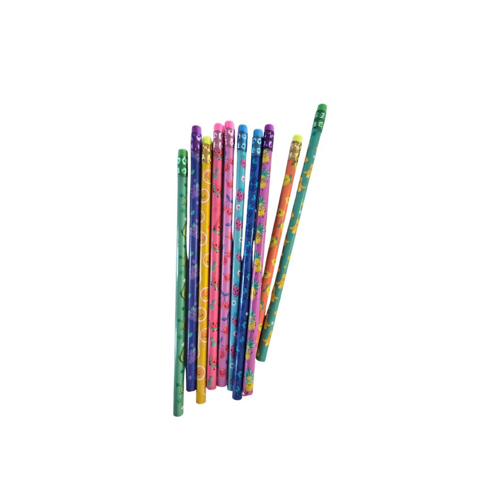 Fruity Friends Graphite Pencils – 10 Pack HB 2 Set with Fun Fruit Patterns
