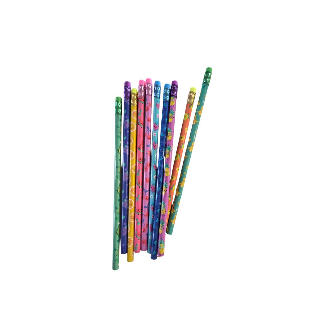 Fruity Friends Graphite Pencils – 10 Pack HB 2 Set with Fun Fruit Patterns