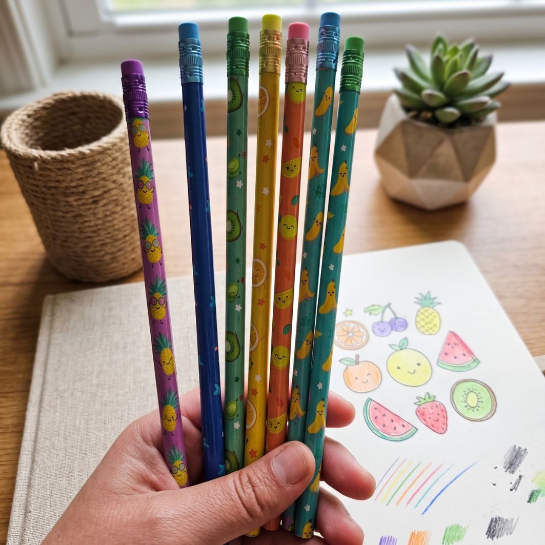 Fruity Friends Graphite Pencils – 10 Pack HB 2 Set with Fun Fruit Patterns