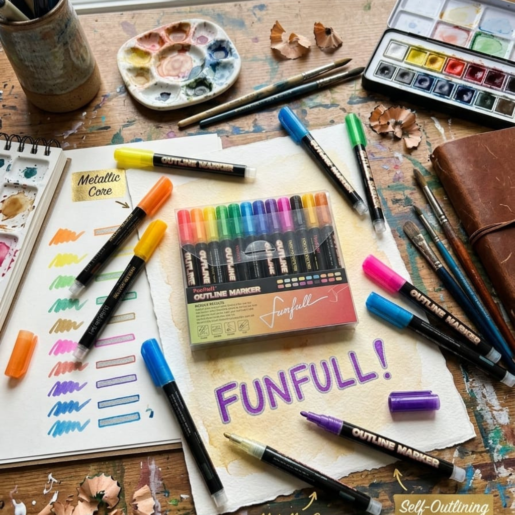 12pcs Double Line Outline Markers