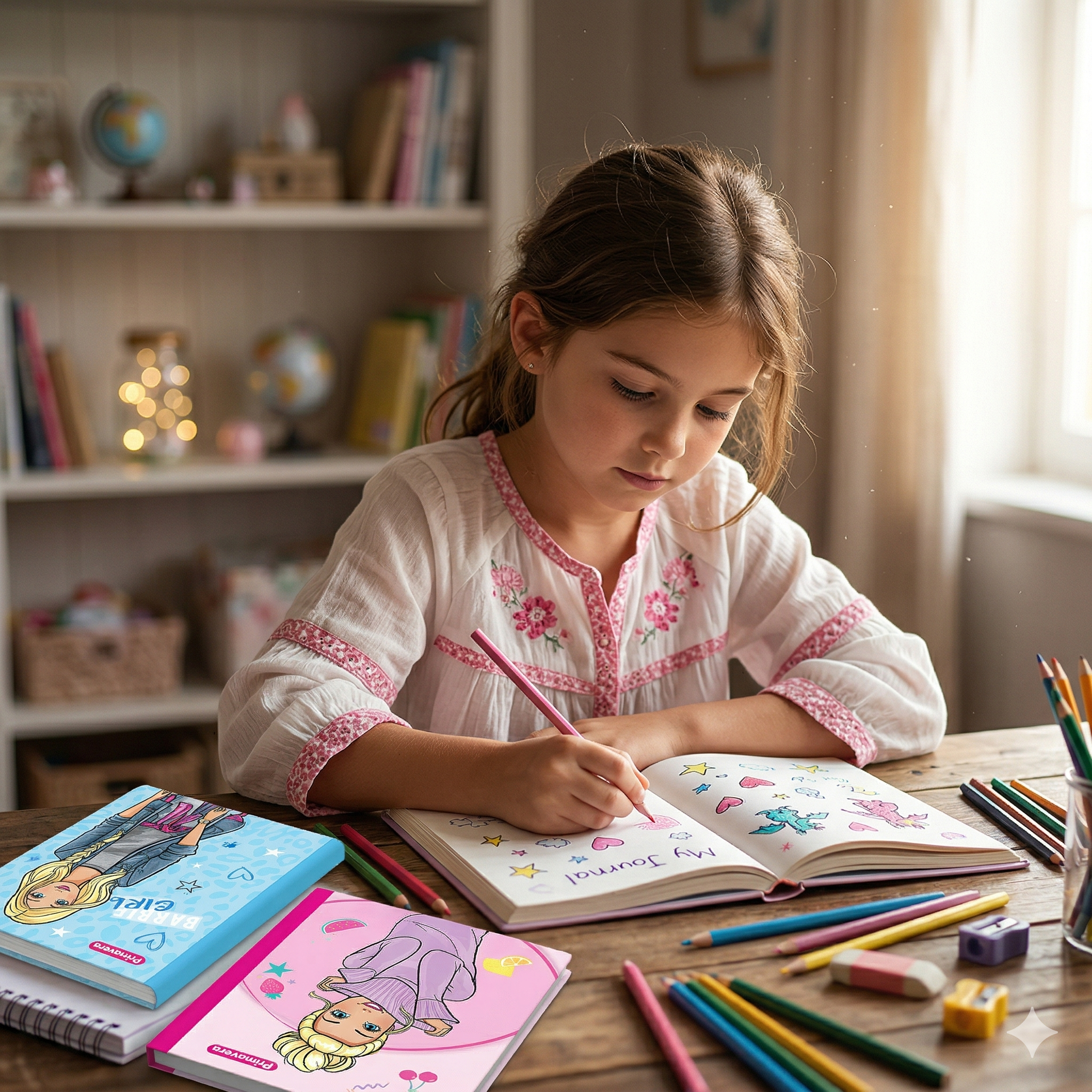 Composition Notebook for Girls with Stickers. Primavera Barbie Style