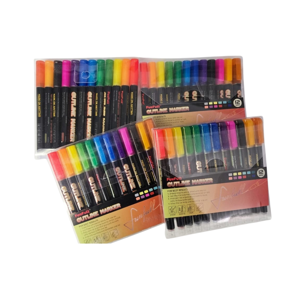 12pcs Double Line Outline Markers
