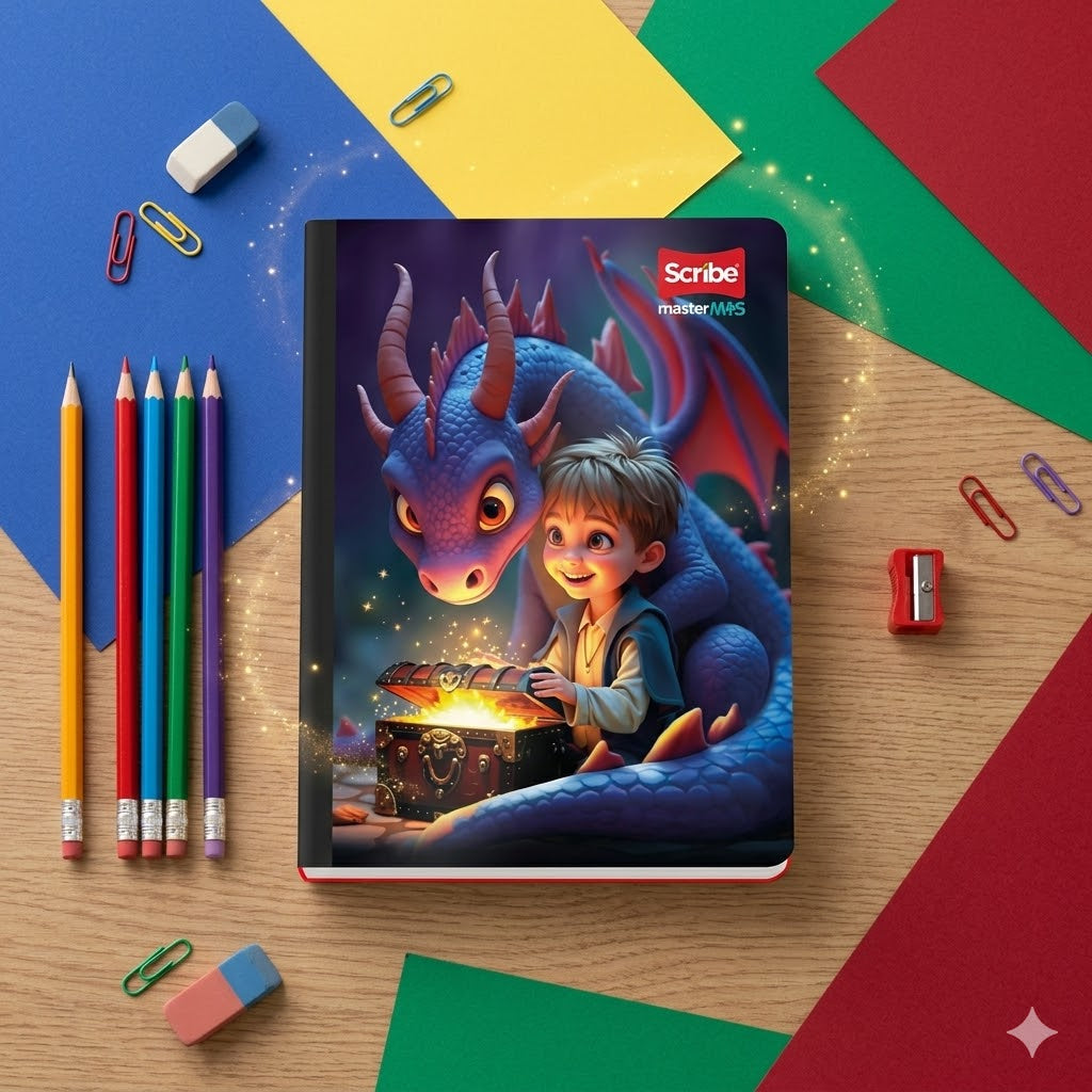 School Notebook with Stickers - Scribe Dragon Design