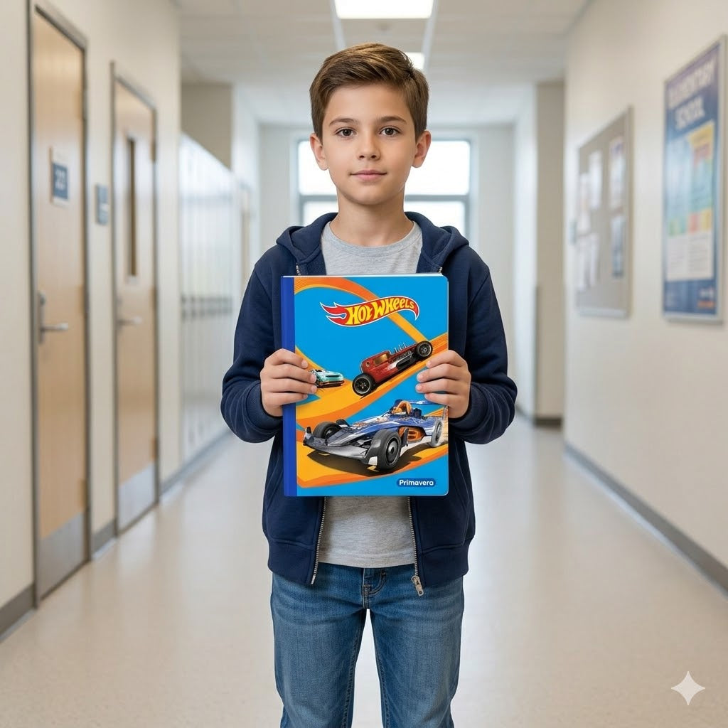 Composition Notebook for Boys with Stickers. Primavera - Hot Wheels