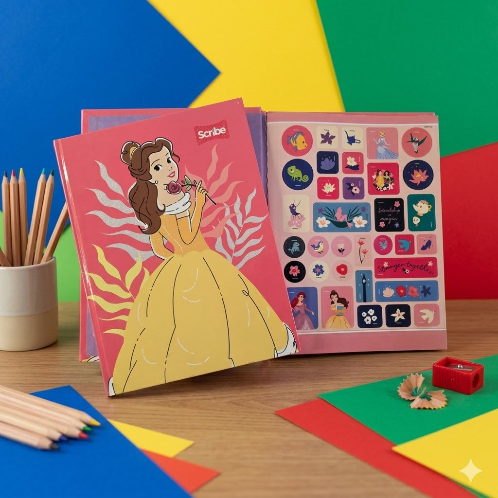 Hardcover Notebook for Girls with Stickers. Scribe - Princess Design
