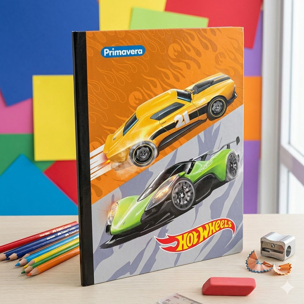 Composition Notebook for Boys with Stickers. Primavera - Hot Wheels