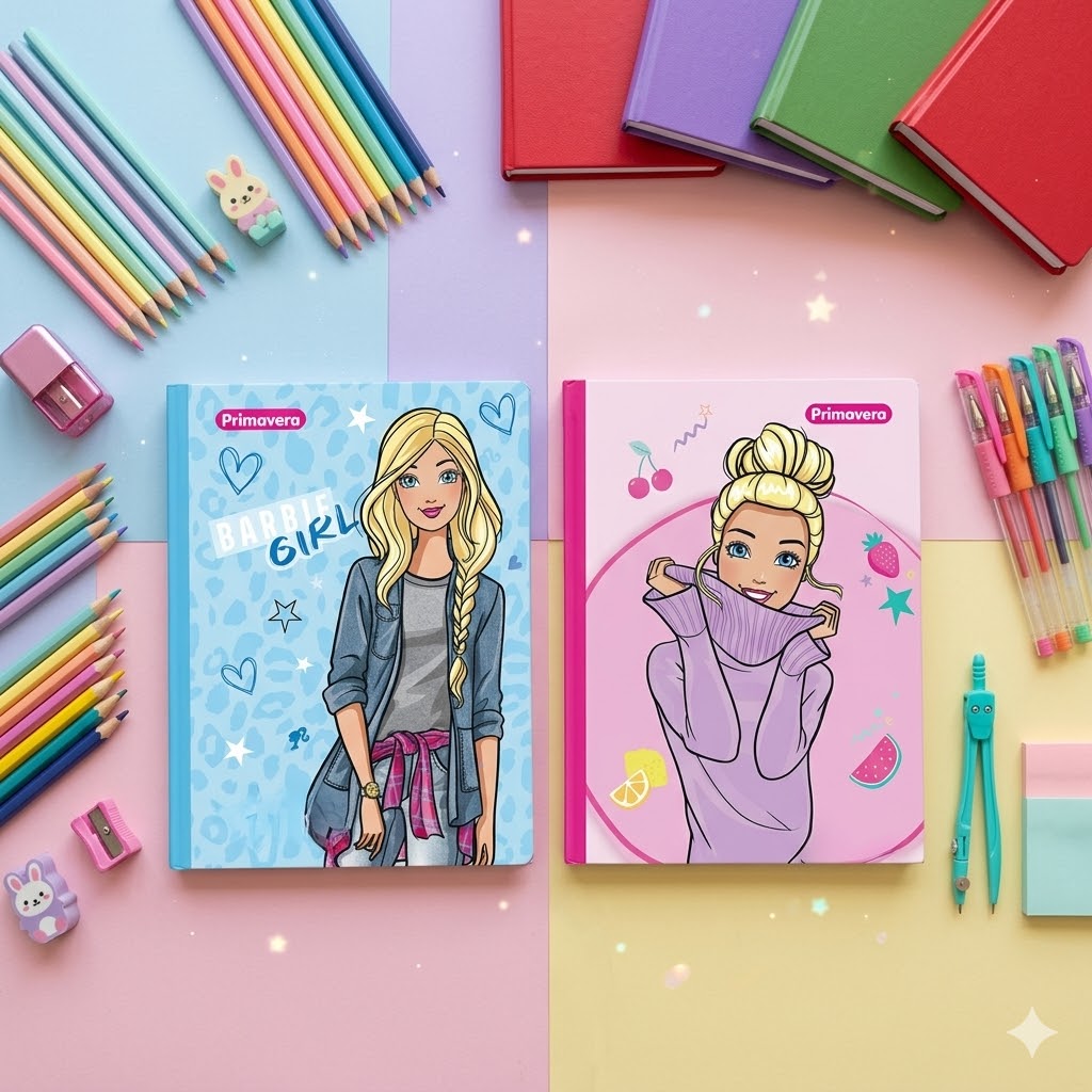 Composition Notebook for Girls with Stickers. Primavera Barbie Style