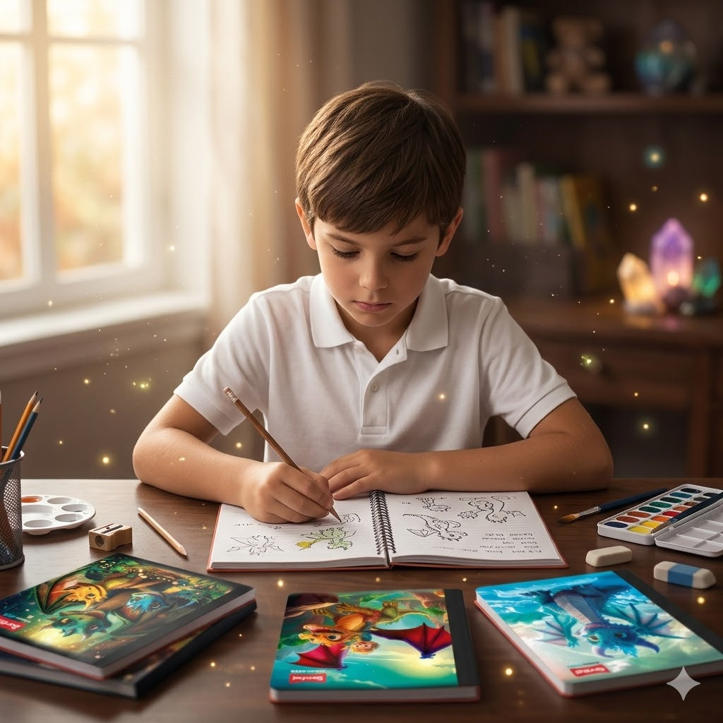 School Notebook with Stickers - Scribe Dragon Design